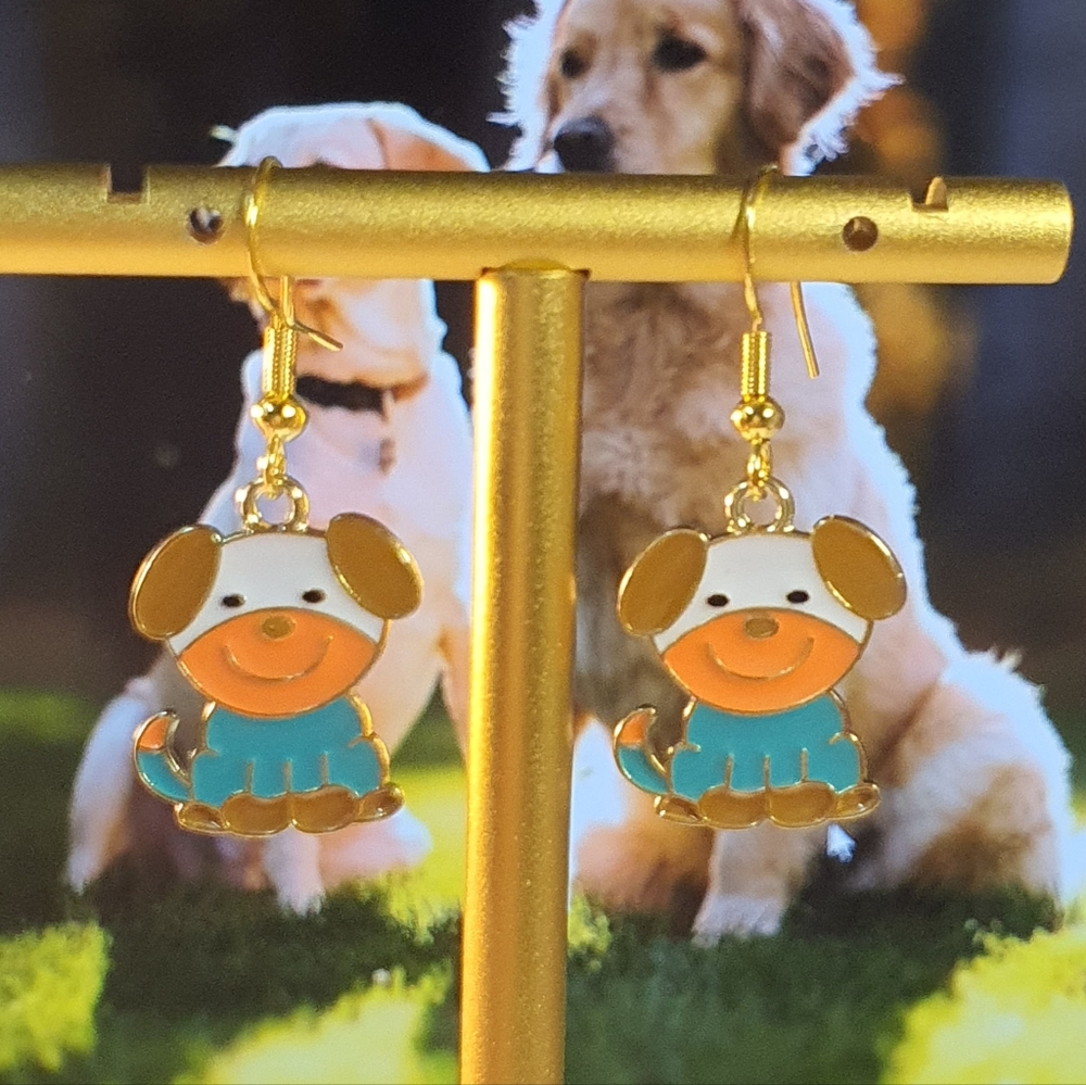 Doggy Dog Enamel Gold Metal Earings